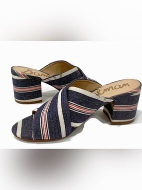 Sam Edelman Stanley Block Heels Mules Sandals Red White Blue Size 8.5